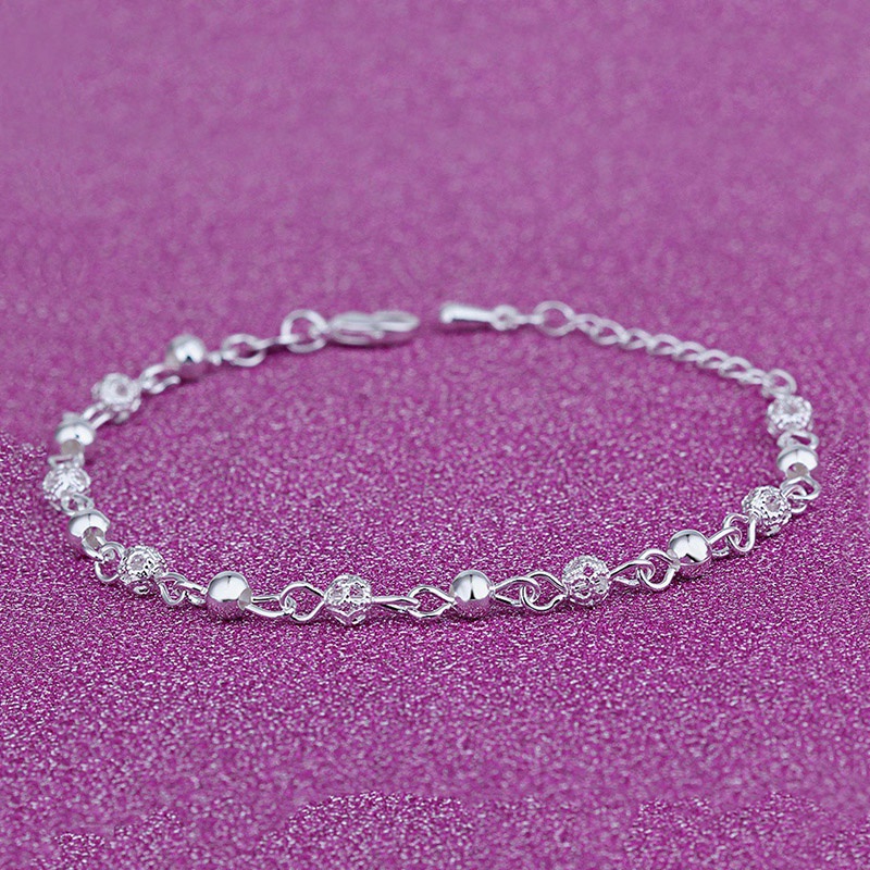 [ACKER] 925 Perak sterling Anklets Bead Gelang Perhiasan Scrub Korea Wanita