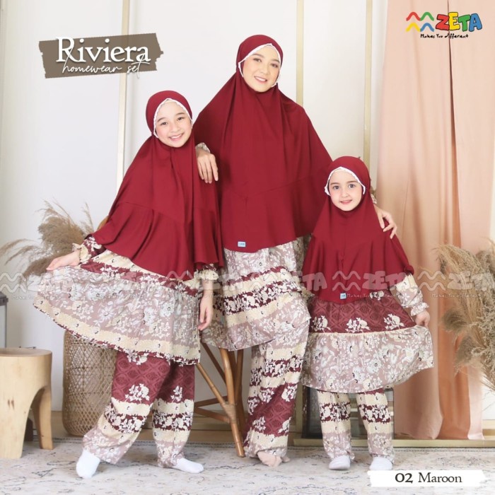 Set-Family-Muslim-Busana- Home Dress Riviera By Zeta - Maroon, 2 (10-11Th) -Busana-Muslim-Family-