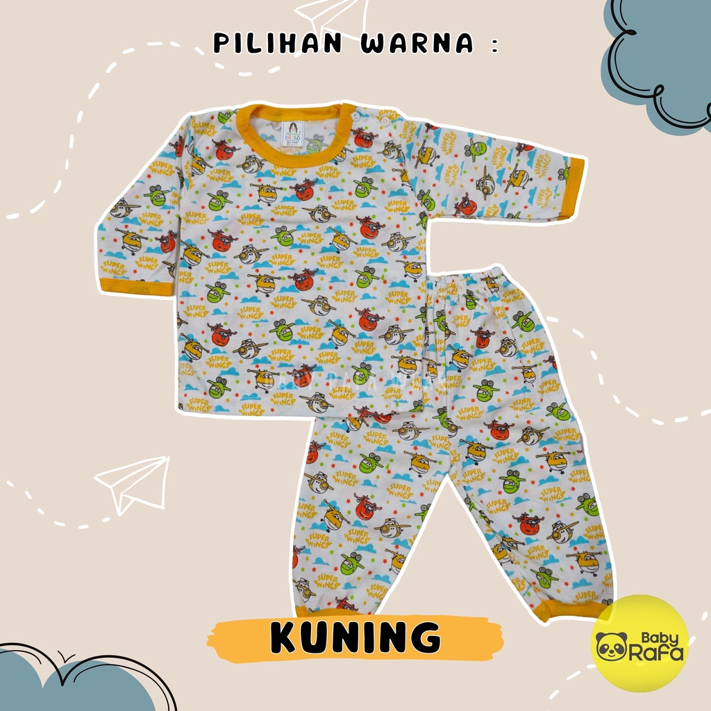 Setelan Baju Bayi Panjang 3 - 12 Bulan, Piyama Bayi Merk YEIKO - SUPER WINGS PESAWAT