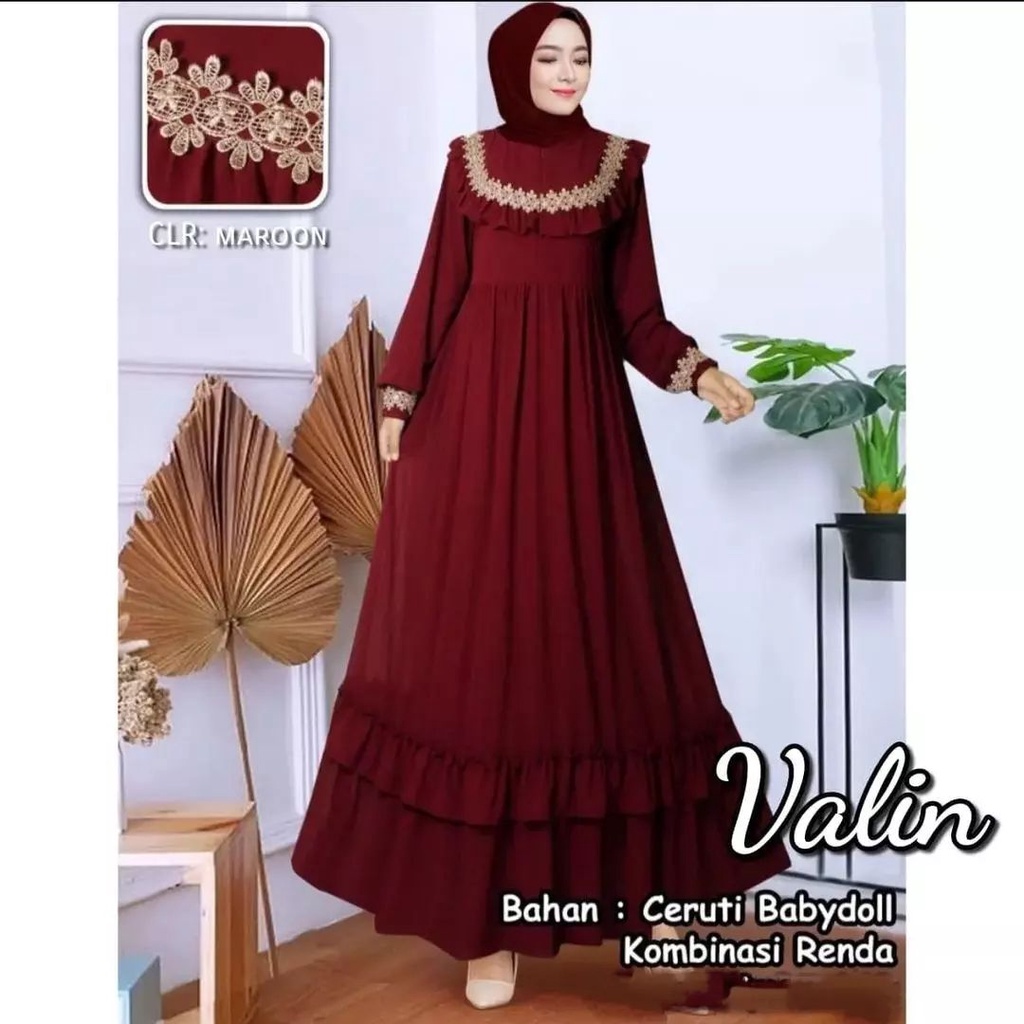 Gamis Ceruty Peremium Valin Dress Gamis Pesta Mewah Elegan Gamis Kondangan Modern Long Dress Muslim Baju Wanita Jumbo