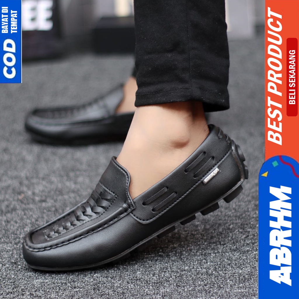 Sepatu Formal Full Hitam Pantofel Kerja Kantor Pria Original Abrhm Morits