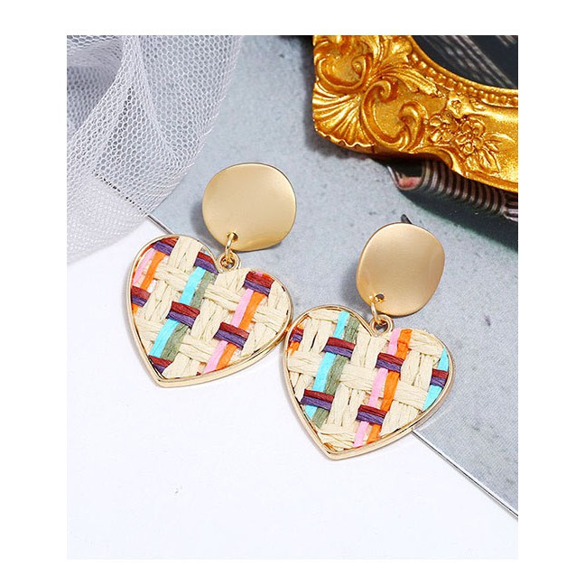 LRC Anting Tusuk Fashion Color Mixing Love Braided Alloy Earrings A60541