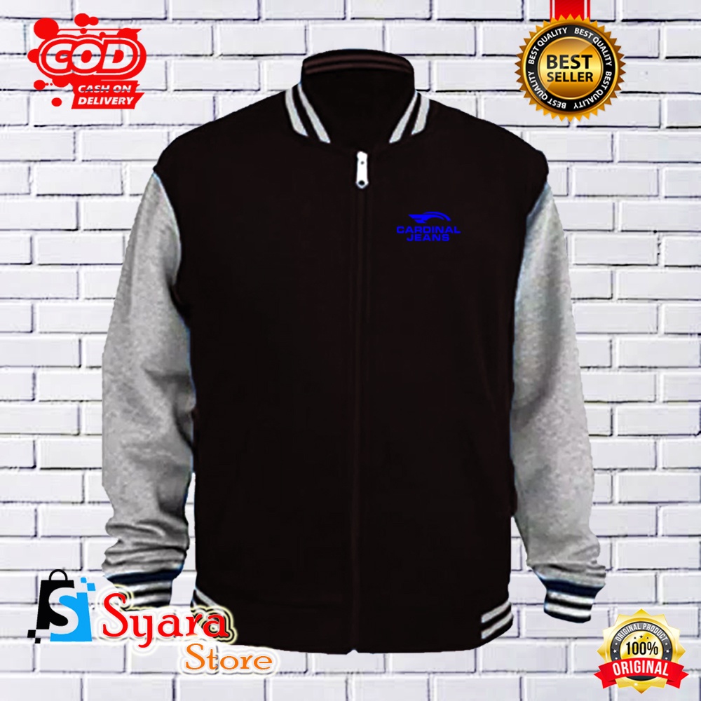 Syara Store / Jaket Varsity Cardinal Jeans Biru/ Jaket Distro Varsity / Jaket Baseball / Jaket Distr