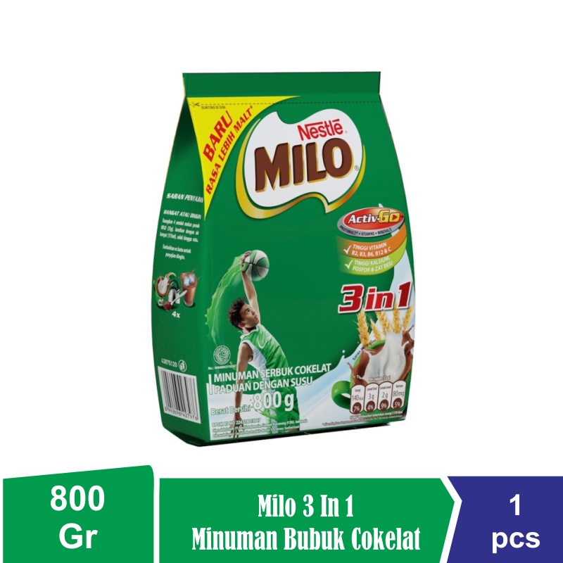 Milo 3 In 1 Minuman Bubuk Cokelat Susu 800 gr