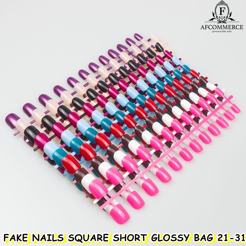 KUKU PALSU FAKE NAILS SQUARE SHORT GLOSSY STYLE 24PCS BAG 1B