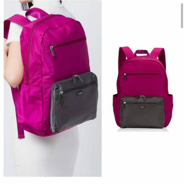 Tas tumi packable backpack nylon backpack hot pink grey authentic nwt
