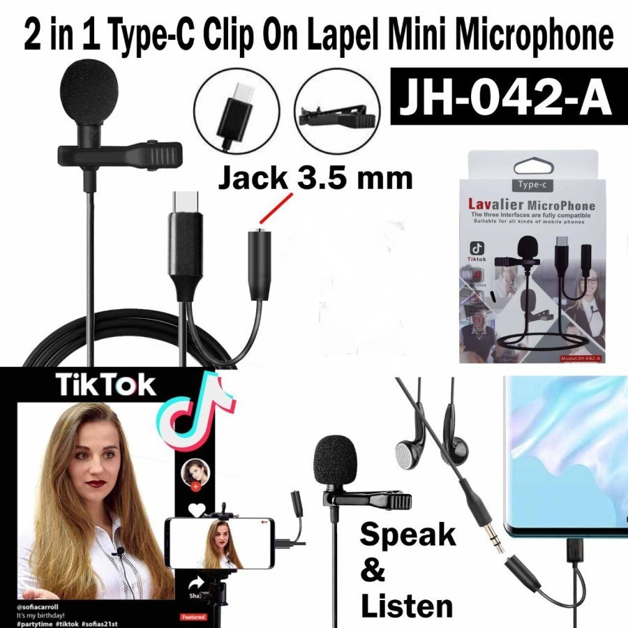 Mic Clip-on Lapel Lavalier TYPE C 3.5mm Audio Jack Microphone JH-042-A