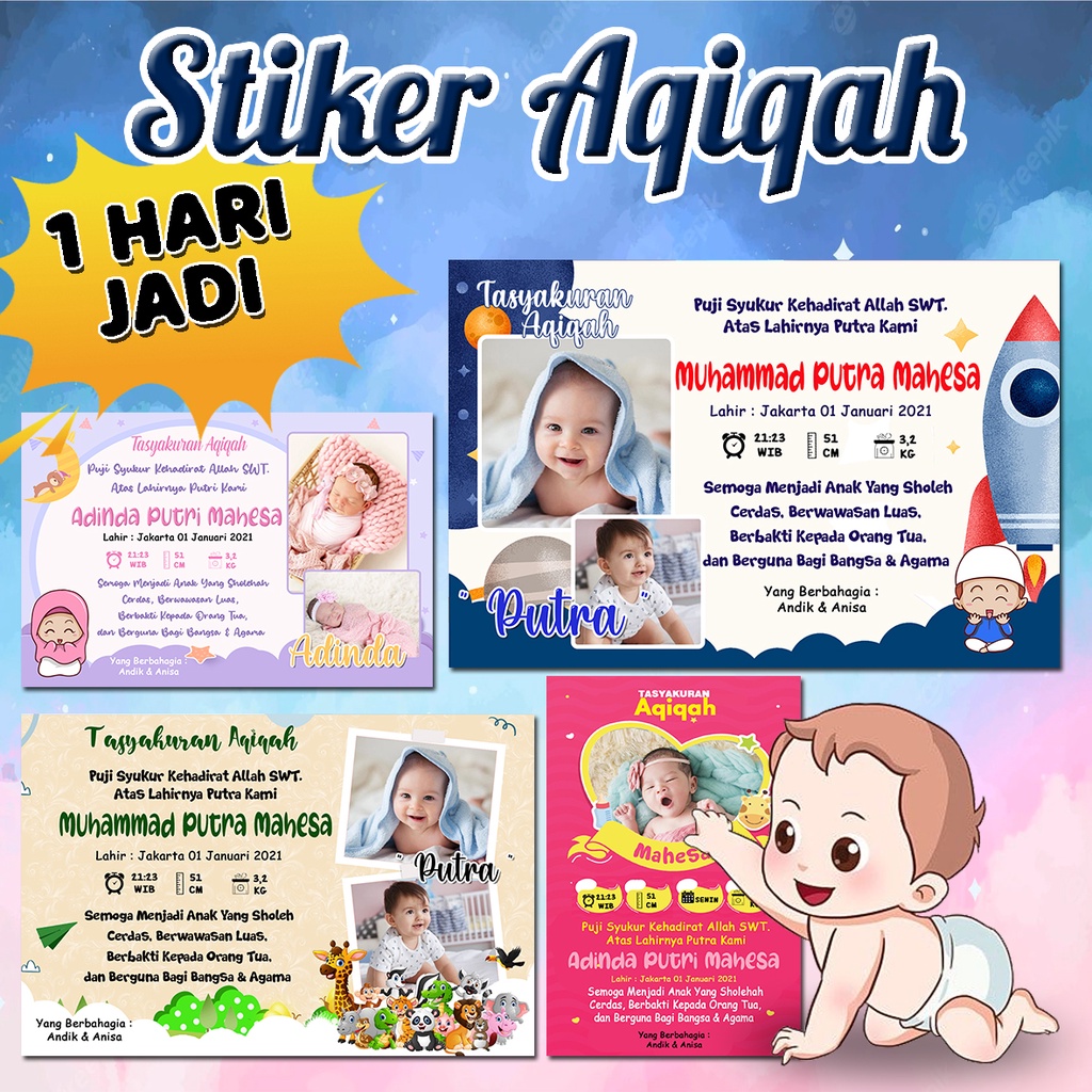 

[PROSES 1 HARI] STIKER AQIQAH - STIKER TEDAK SITEN - STIKER ACARA Uk. 6 X 9