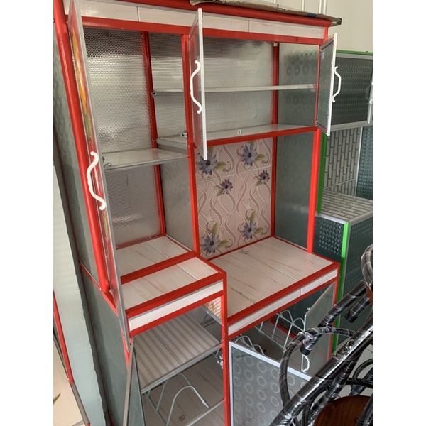 RAK PIRING KACA ALUMINIUM AFRIKA / MEJA KOMPOR / LEMARI DAPUR