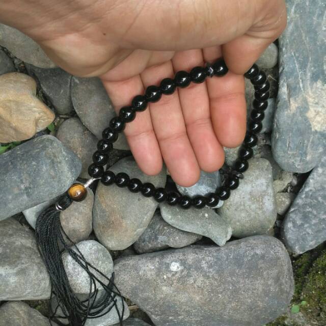 Tasbih Pria 33 Butir Natural Black Agate Bukan Black Jade Aceh