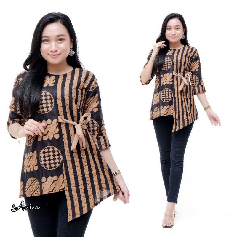 tey-17 Batik wanita ASJ SA HRB026 Kenongo Kemeja Tosca Pendek-Kombinasi koin