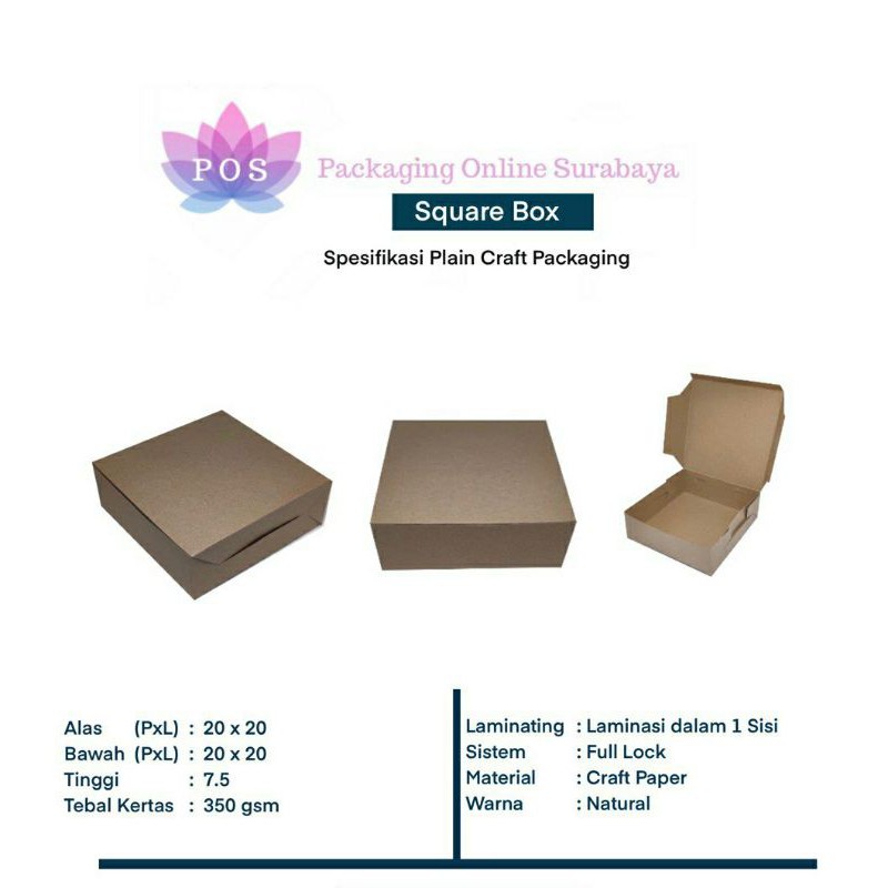 

Kraft 20 20 7.5 CM Laminasi Box Kotak Packaging Kemasan Dus Tart Jajan Roti Spiku Kue Snack Coklat
