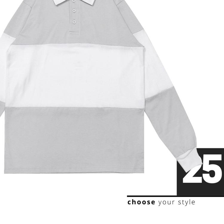 SMOOTH BASIC Vintage Rugby Polo Shirt - Grey White