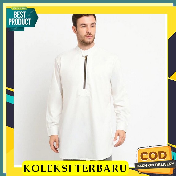 Koko Pria Cowok Muslim Mewah Kurta Import Keren P1N8 Jumbo Bahan Toyobo Bahan Adem Putih Terbaru Bra