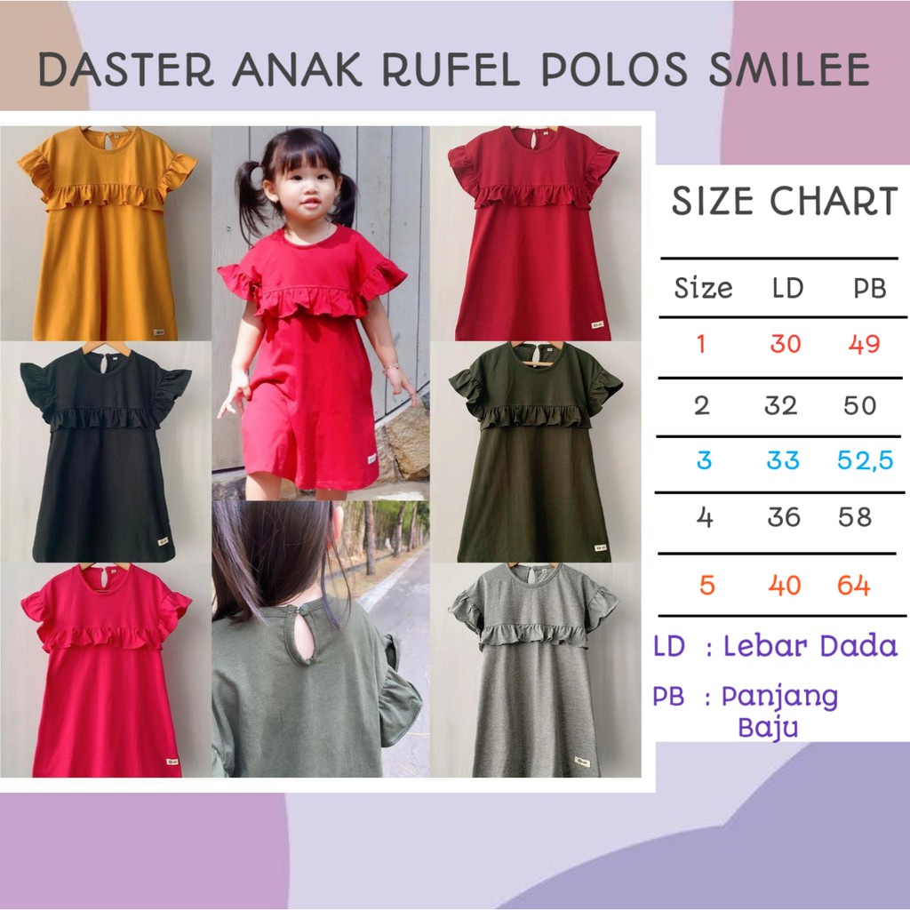 Dress Anak Ruffle Rumbay Polos Smilee Original Kaos Anak Super Premium Baju Anak Perempuan Terlaris Termurah Best Seller