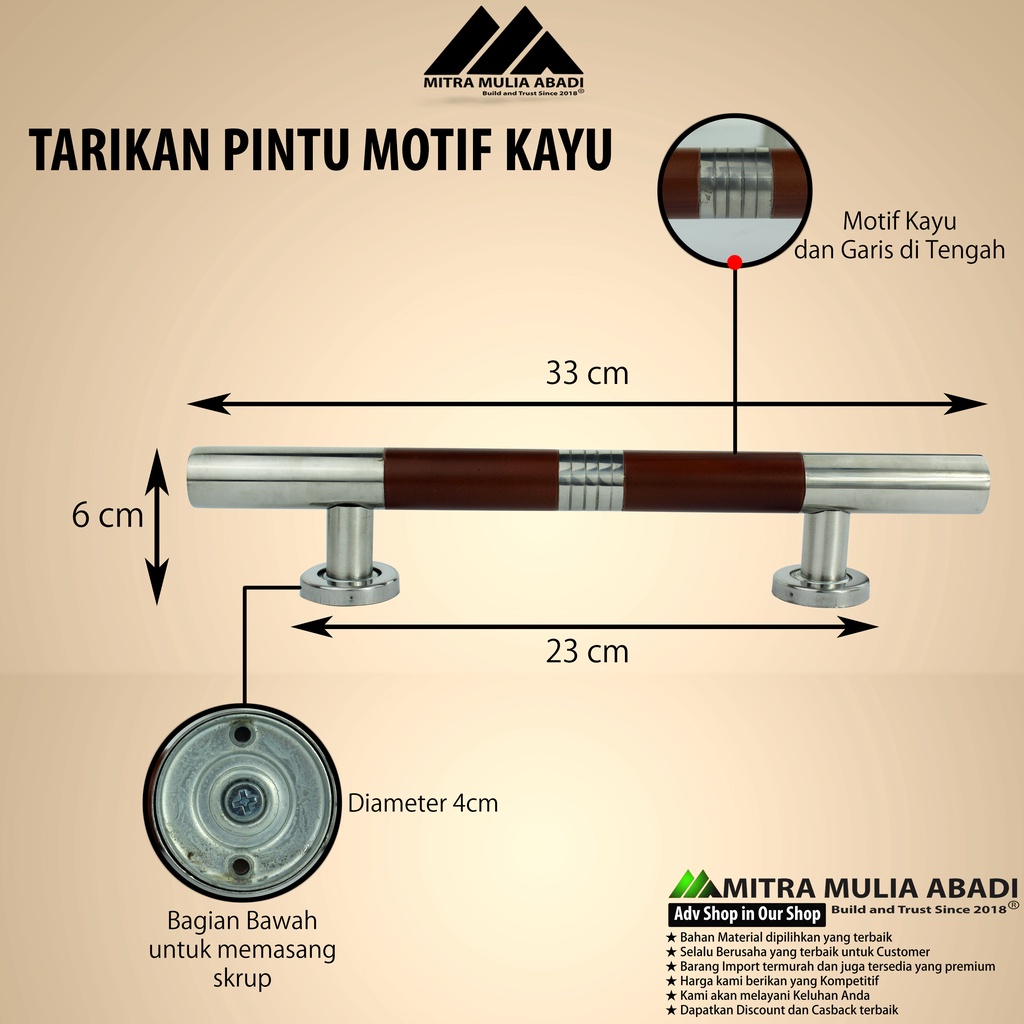 Pull Handle Motif Kayu | Gagang Pintu Rumah 32 CM Stainless Steel