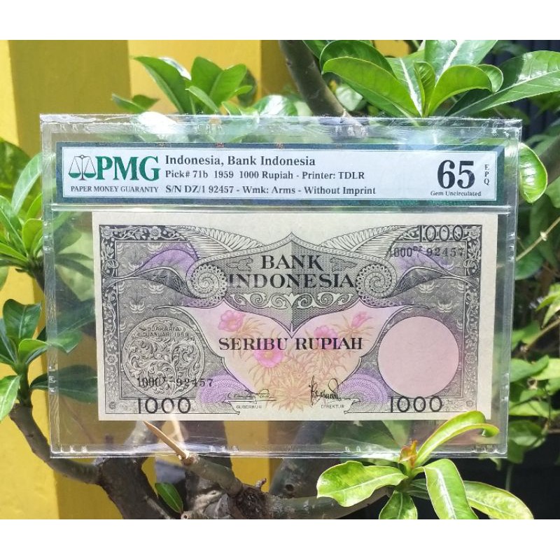 1000 Rupiah Seri Bunga  1959 PMG 65 E