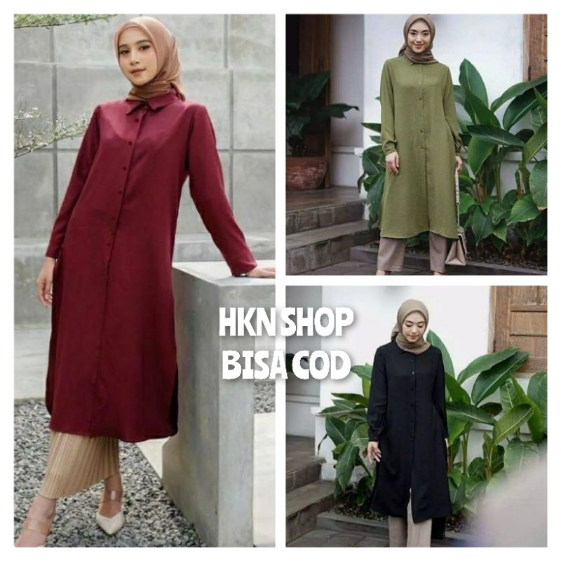 [BISA COD] AISIA LONG TUNIK/PAKAIAN MUSLIM BAHAN MOSCREPE FIT TO L