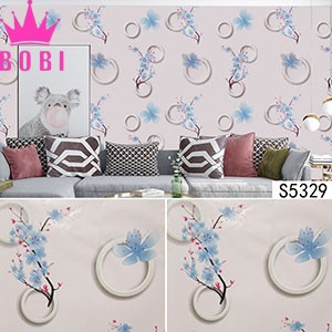 Wallpaper Sticker 5329 Motif Bunga Biru  Dasar Ungu / Wallpaper New / 9mx45cm