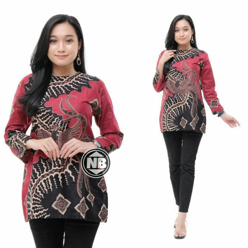 tey-17 Batik wanita ASJ SA HRB026 Kenongo Kemeja Tosca Pendek-10 kelabang merah