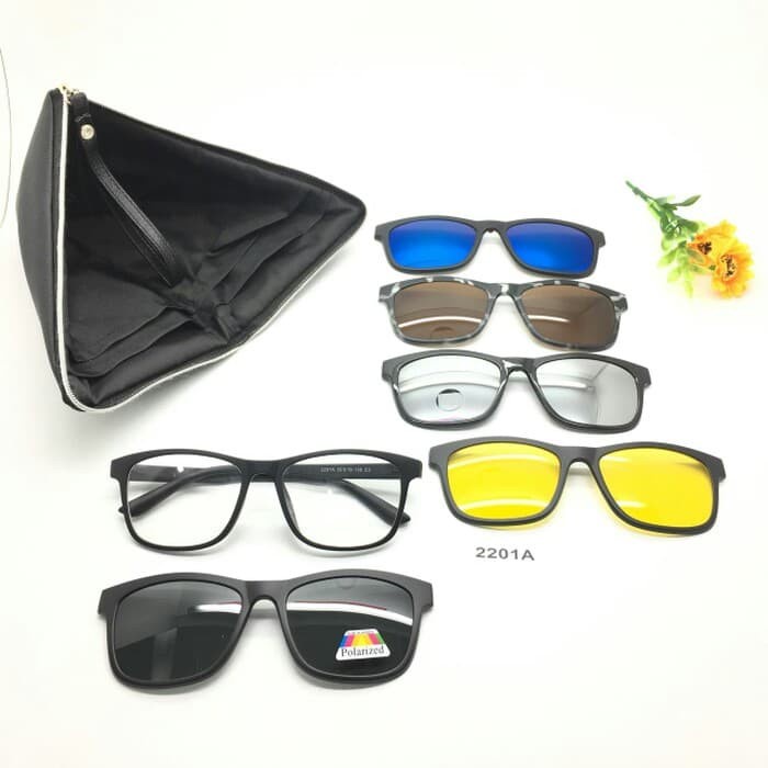 Termurah Kacamata Frame Sunglass Korea Pria Wanita ClipOn 5in1 2201A -2258-2218-2202-2256 Lensa Frame Gratis 5 Lensa Bisa Ganti Minus