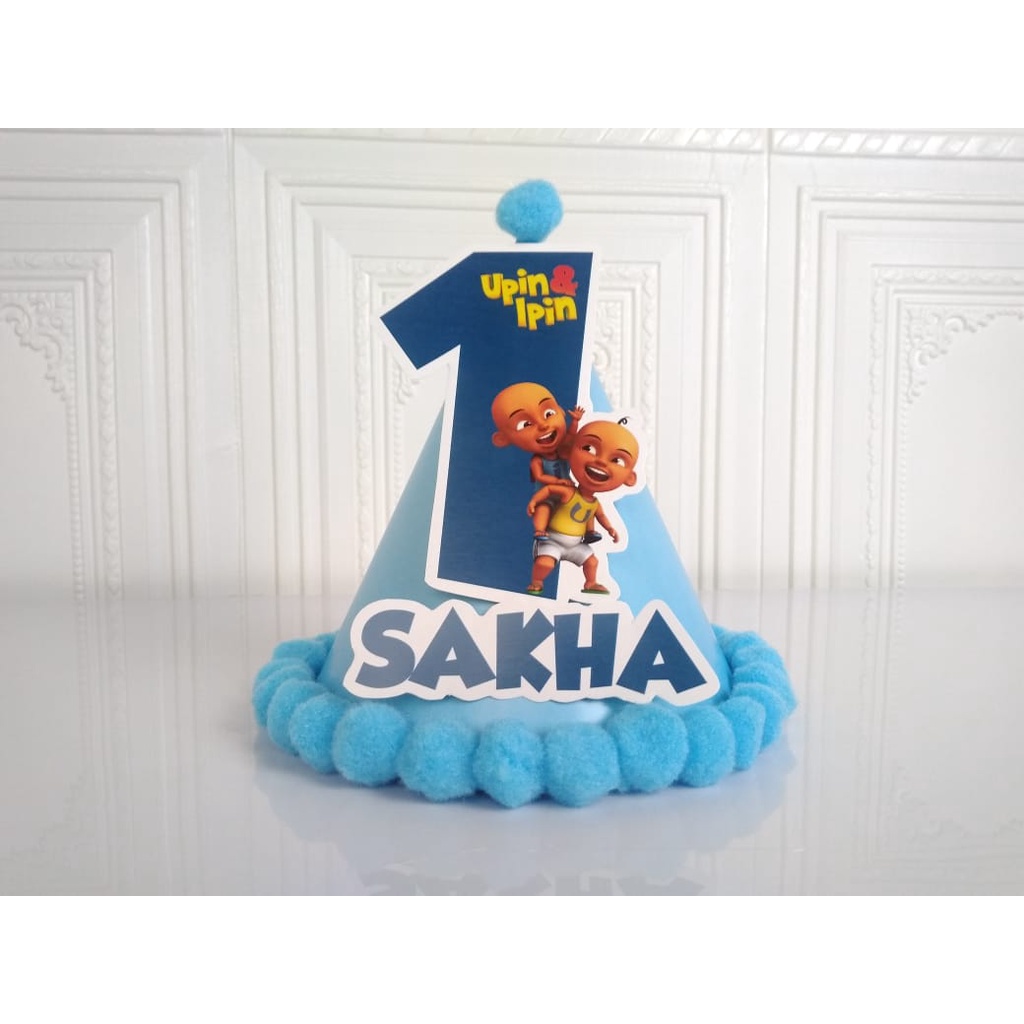 topi spesial upin-ipin / topi ulang tahun spesial upin-ipin / topi kerucut upin-ipin