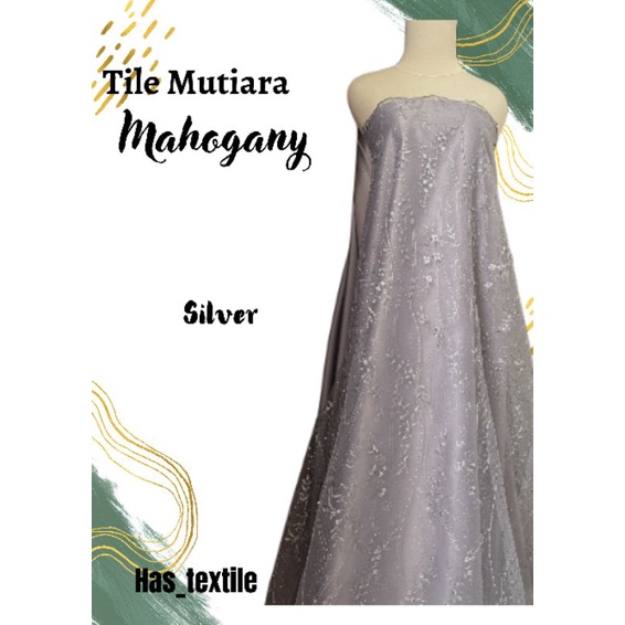 Bahan Kebaya Brokat Tile Akar Mutiara Mahogany Series Warna Silver Abu
