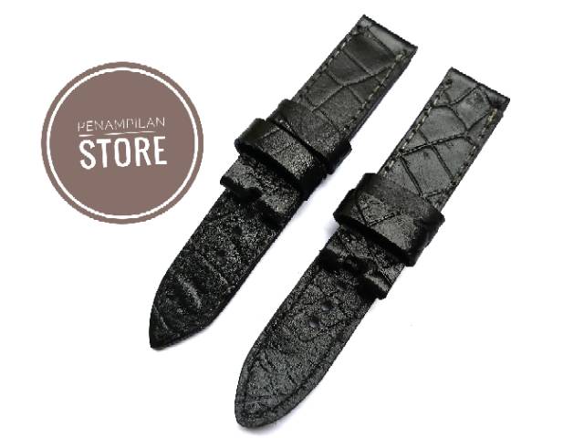 Strap Tali Jam Tangan Kulit Sapi Asli Hitam Motif Langka ukuran 22mm