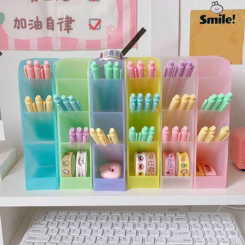 {LUCKID}Color 4 Gird Desktop Organizer Pen Holder Desk Makeups Pencil Storage Box