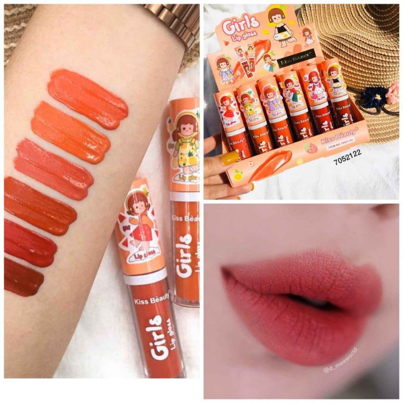 PROMO 6PC!! LIP GLOSS KISS BEAUTY GIRLS 6 WARNA CANTIK NATURAL MATTE AND LONGLASTING NO. 70521