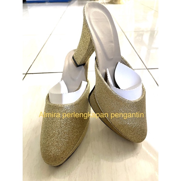 Sandal pengantin selop glitter sepasang