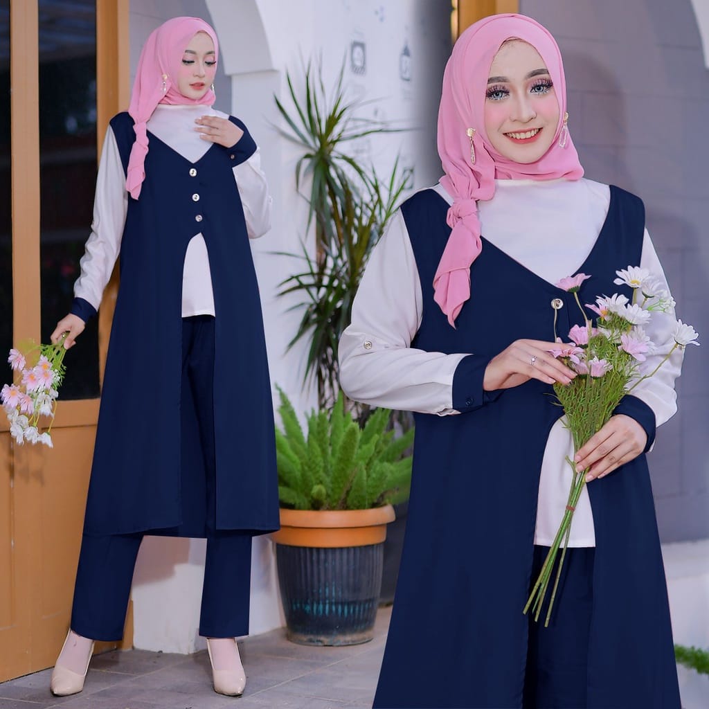 ONE SET LONG TUNIK SHAKILA PREMIUM/SETELAN WANITA KOMBINASI KEKINIAN