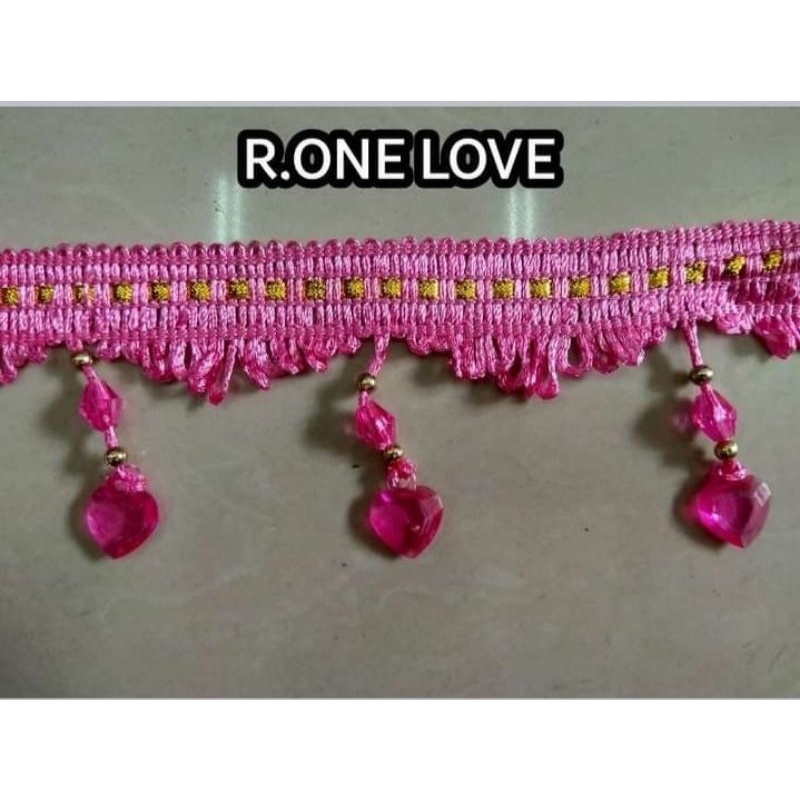 rumbe rombe renda manik kristal ONE LOVE aksesoris pinggiran meja gordyn hordeng gorden korden Medan