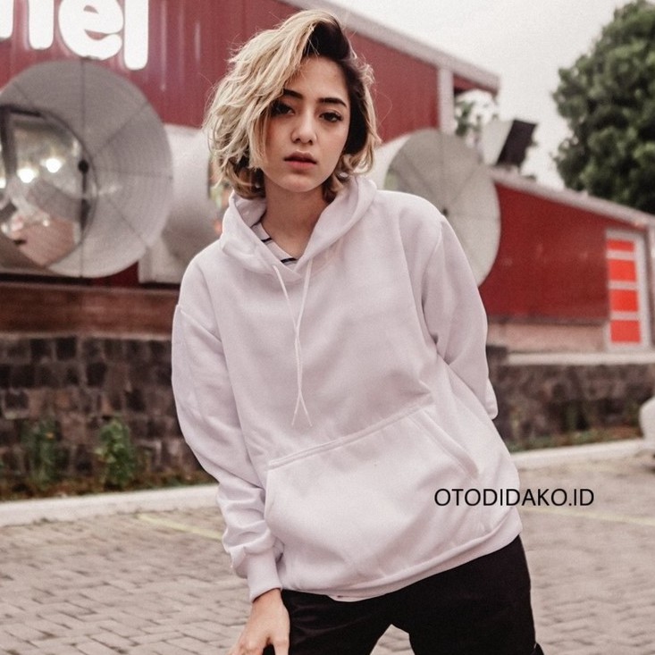 SWEATERHOODIE -  HOODIE JUMPER POLOS SIZE M-XXL (PRIA & WANITA) TERLARIS-PUTIH