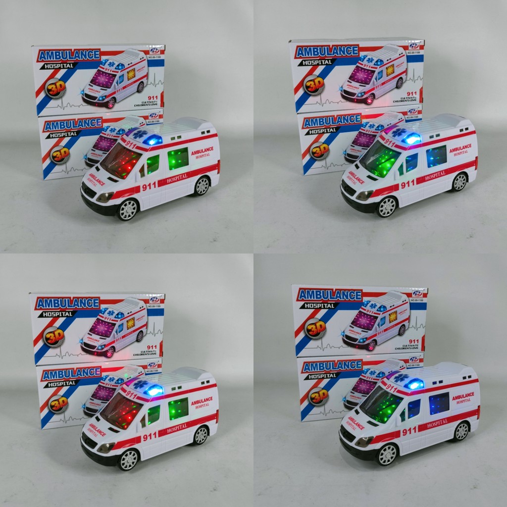 Mainan Anak Mobil Ambulance Hospital 911 Lampu 3D dan Sirine