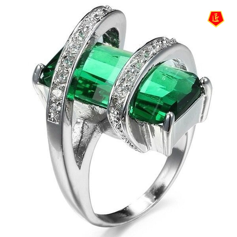 [Ready Stock]Tourmaline Diamond Ring Emerald Noble Elegant Graceful