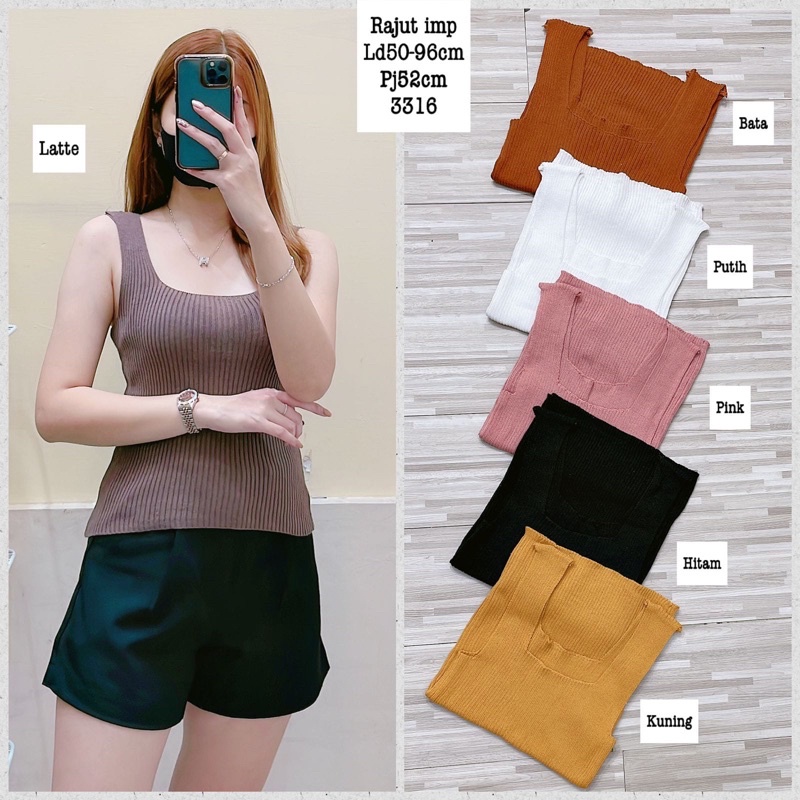 Tank Top SQUARE NECK Wanita Pakaian Atasan tanktop cewek korea rajut