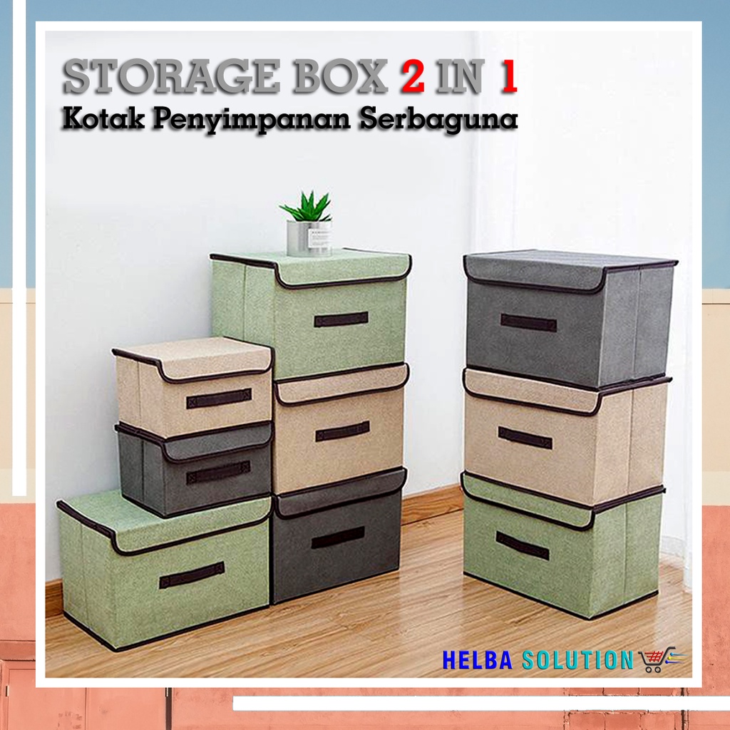 Kotak Penyimpanan Serbaguna Bisa Dilipat Tempat Pakaian Buku Mainan Skincare Storage Box 2 in 1