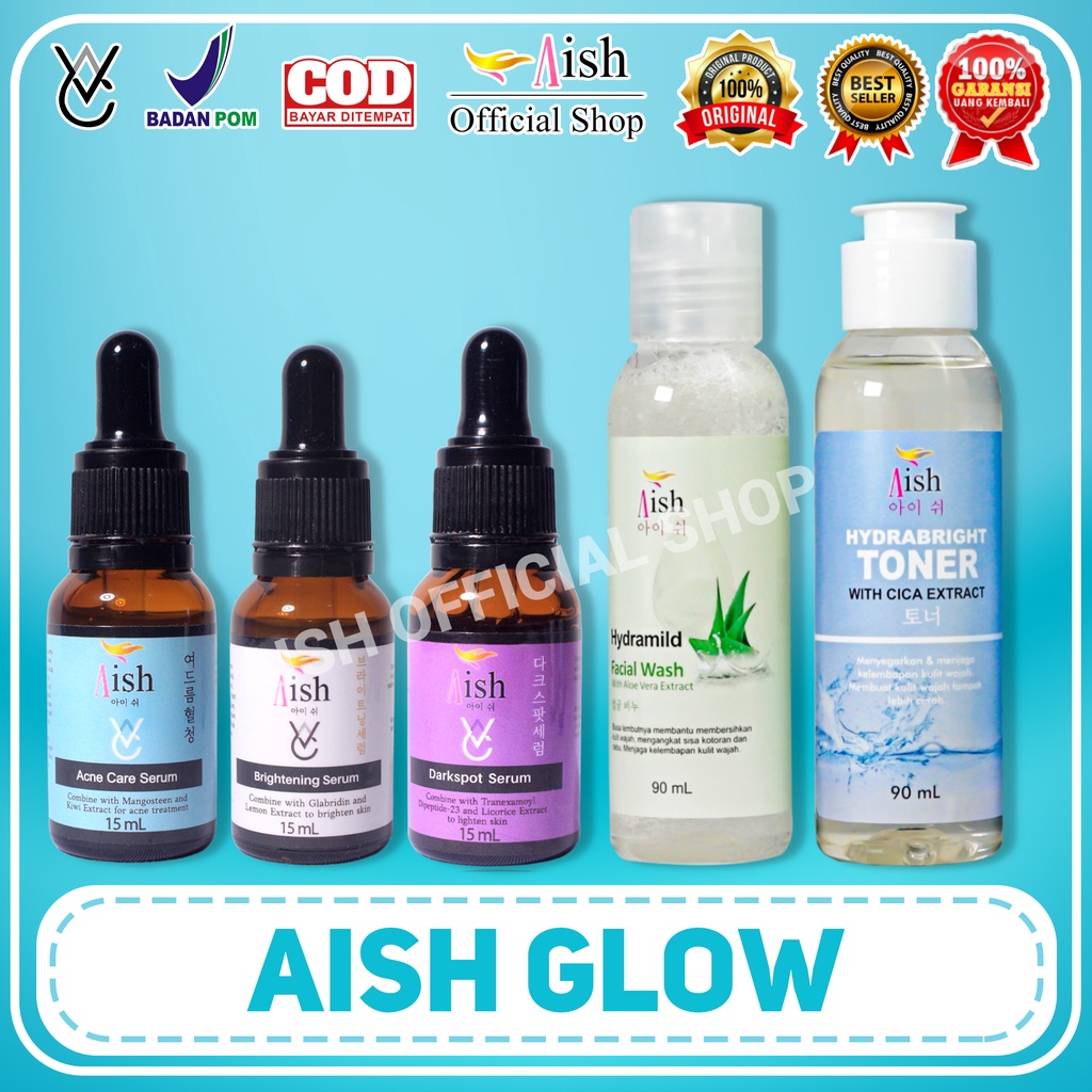 Paket Aish Skincare Glow Acne / Brightening / Darkspot Atasi Jerawat, Mencerahkan Wajah, Flek Hitam,