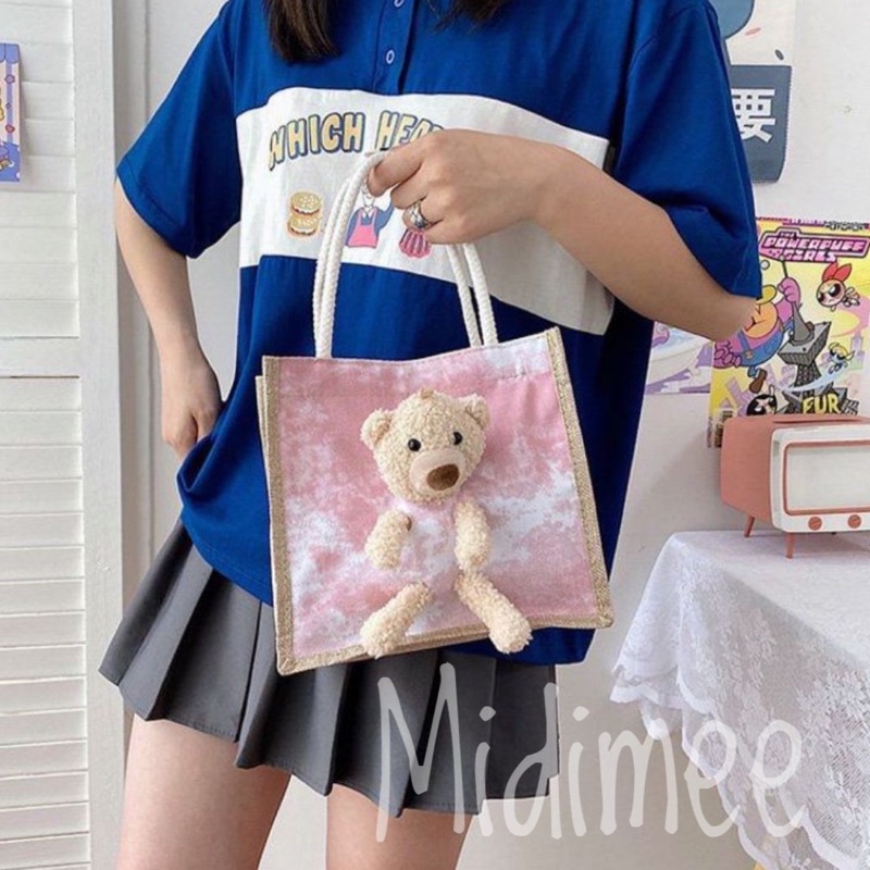 TERLARIS TAS KANVAS Boneka 3D IMPORT MOTIF TERMURAH 8037- souvernir Hand bag Tote beat teddy bear lucu 3D Chail