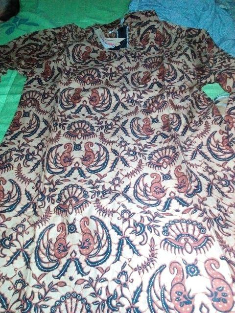 Batik Edo - Couple Tunik Sogan Serut Genes Apsari Coklat Batik Modern Midi Sarimbit Kerja Seragam