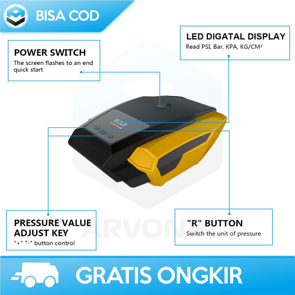 POMPA BAN MOBIL ELEKTRIK PORTABLE TAFFWARE ATJ-1166S INFLATOR DIGITAL