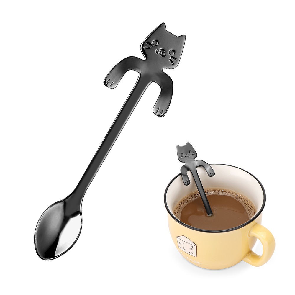 Cute Stainless Steel Cat Coffee Drink Spoon Tableware Kitchen Tool Hanging cups