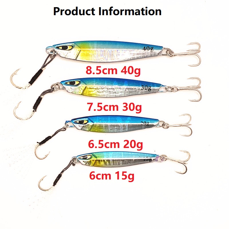 1Pcs Jig Fishing Lure Luminous Umpan Pancing Hard Bait Bahan Logam Berat 15g 20g 30g 40g Swimbait Bass Wobbler Jigging Bait Tackle