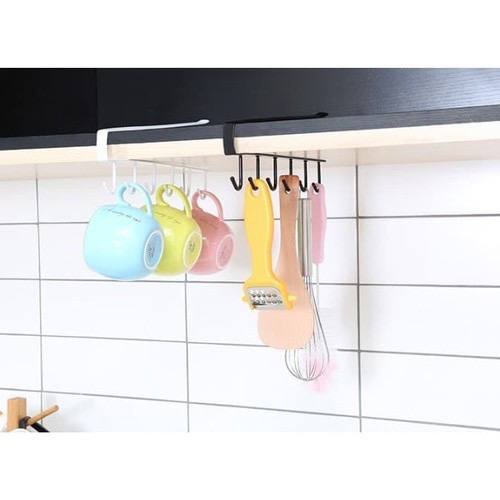 JT - Gantungan Gelas 6 Kait / Spatula / Hanger Lemari Dapur Serbaguna Besi / Gantungan Minimalis / Gantungan Simple Hook Pantry Gantungan Dasi Gantungan Rak Serbaguna Mug Cantolan Hanger Gelas Dasi