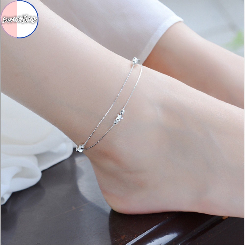 Gelang Kaki Rantai 925 silver Model double layer Adjustable Untuk Wanita