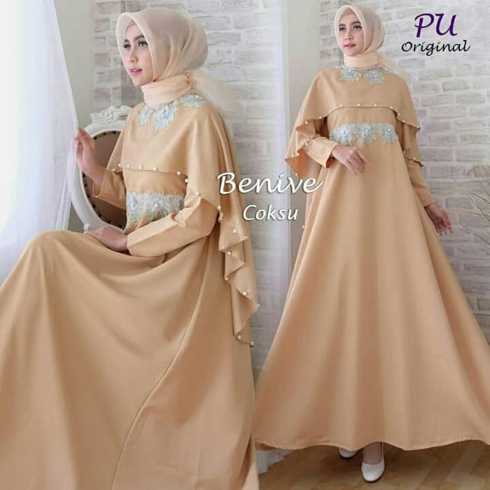 NISSA SABYAN  GAMIS WANITA TERBARU BENIVE COKSU ORI, GAMIS PESTA BRUKAT MURAH - Biru Muda