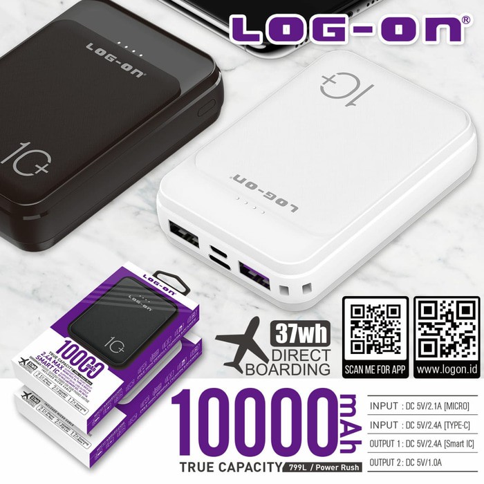 PB POWERBANK POWER BANK LOGON LOG ON POWER RUSH 10.000 MAH 799L