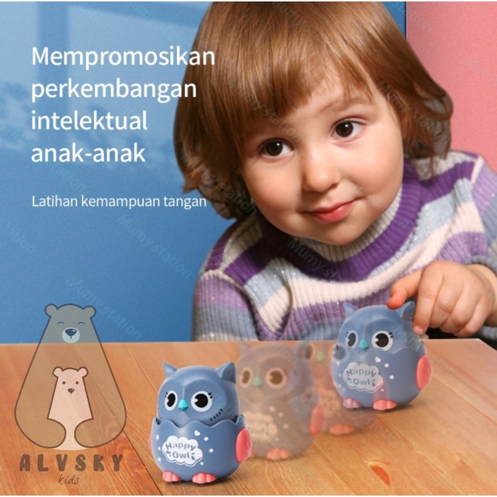 MAINAN HAPPY OWL TUMBLER RODA RATTLE KARAKTER OWL BURUNG HANTU / PULL BACK OWL ANIMAL / MAINAN ANAK BURUNG HANTU BERJALAN OWL TOYS TANPA BATERAI