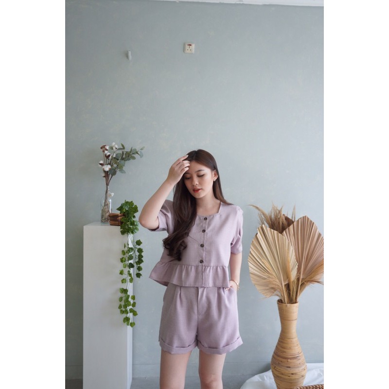 DOLLIE LINEN TWOTONE SET - Baju setelan pakaian wanita one set linen